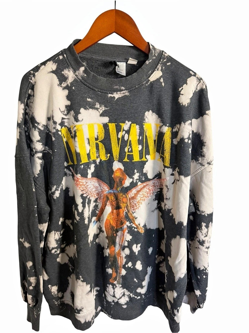 H&M Divided  Nirvana In Utero Oversized Sweatshirt Gray & White Medium